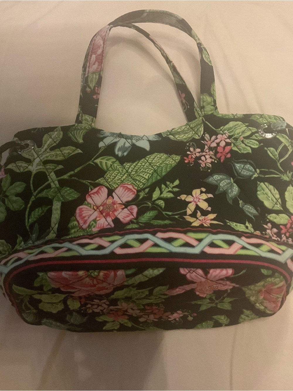 Vera Bradley small Floral Quilted Tote Bag - Black Pink Green